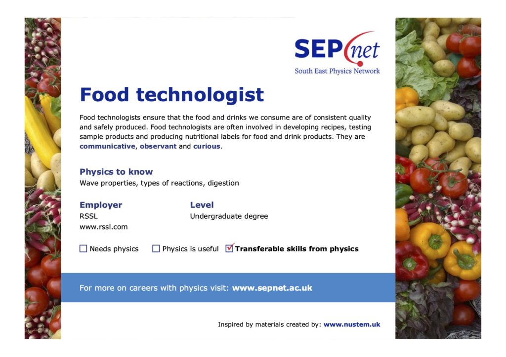 Careers with Physics - Food technologist